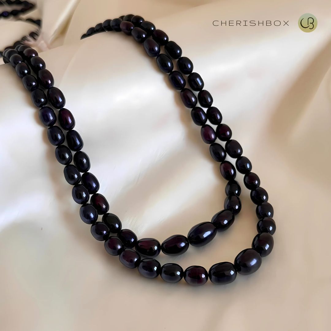 2 layer Real Black Pearl Necklace - CherishBox
