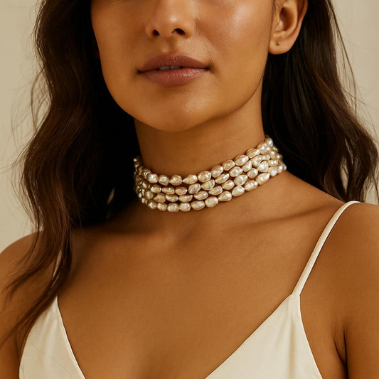 4 layer Unshaped pearl choker Necklace - CherishBox