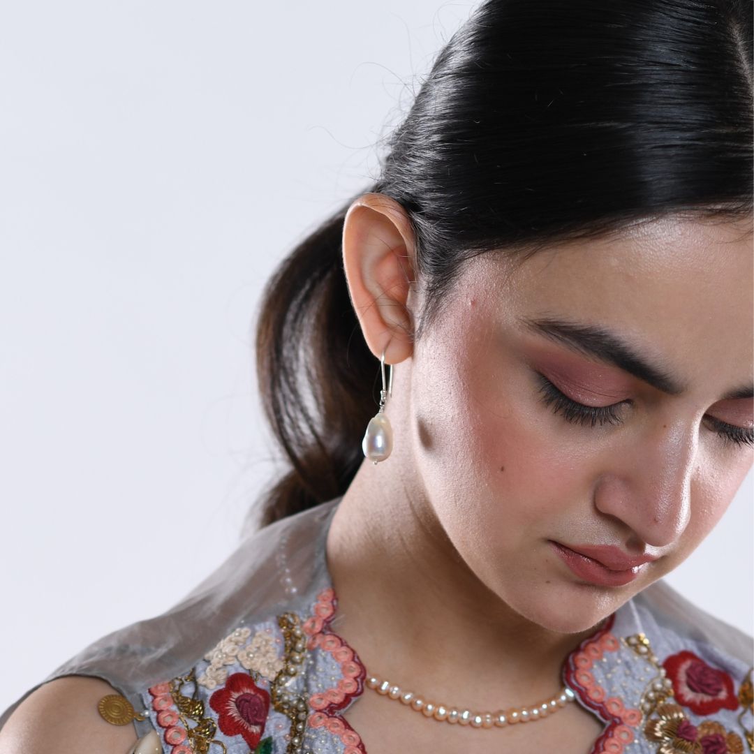 White Baroque Earring