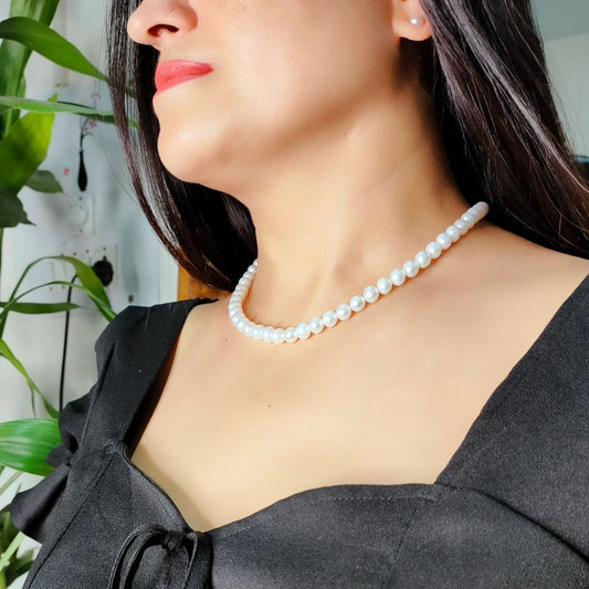 8 mm white round real pearl necklace - CherishBox