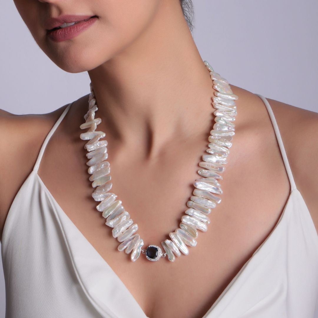 BIWA Pearl Necklace in Blue Stone | 92.5 Sterling Silver | CherishBox