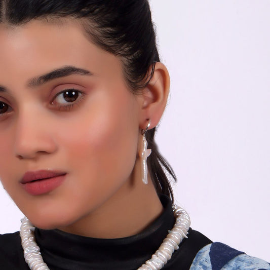 BOHO Cross Pearl Earrings Hoop | CherishBox Real Pearl Earrings