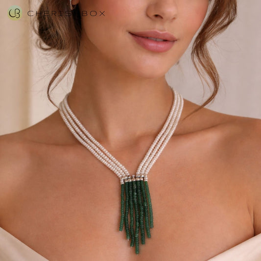Beautiful Emerald and Pearl Necklace - CherishBox
