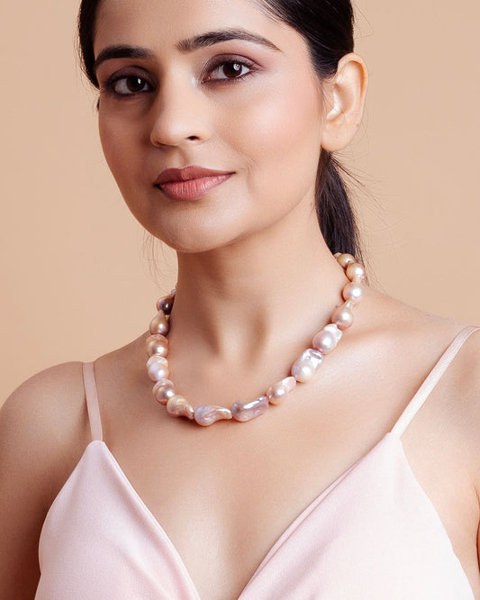 Big Real Baroque Pearl Necklace in shades of Pink - CherishBox