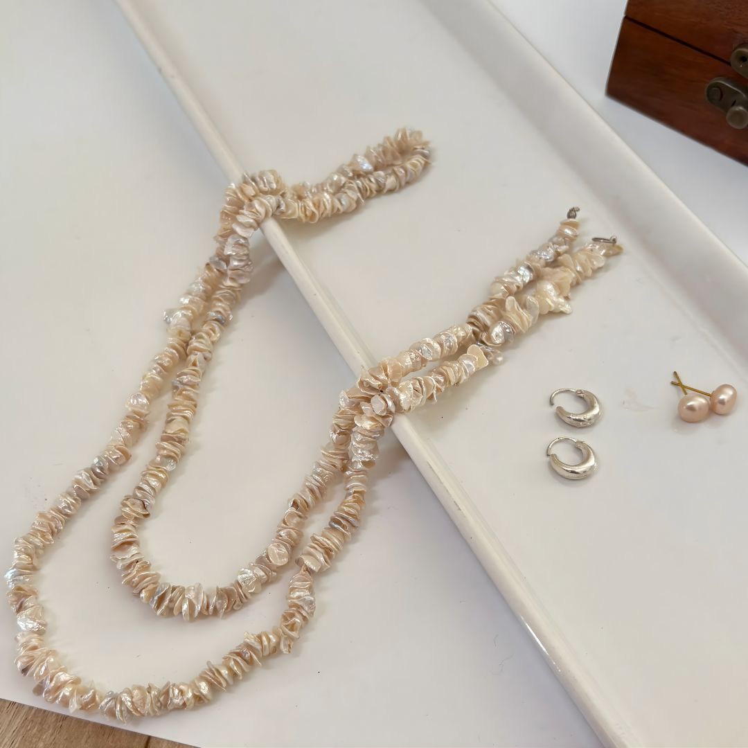 Boho Pearl Combo Set – 38" long Necklace, Hoop & Pearl Earring | CherishBox