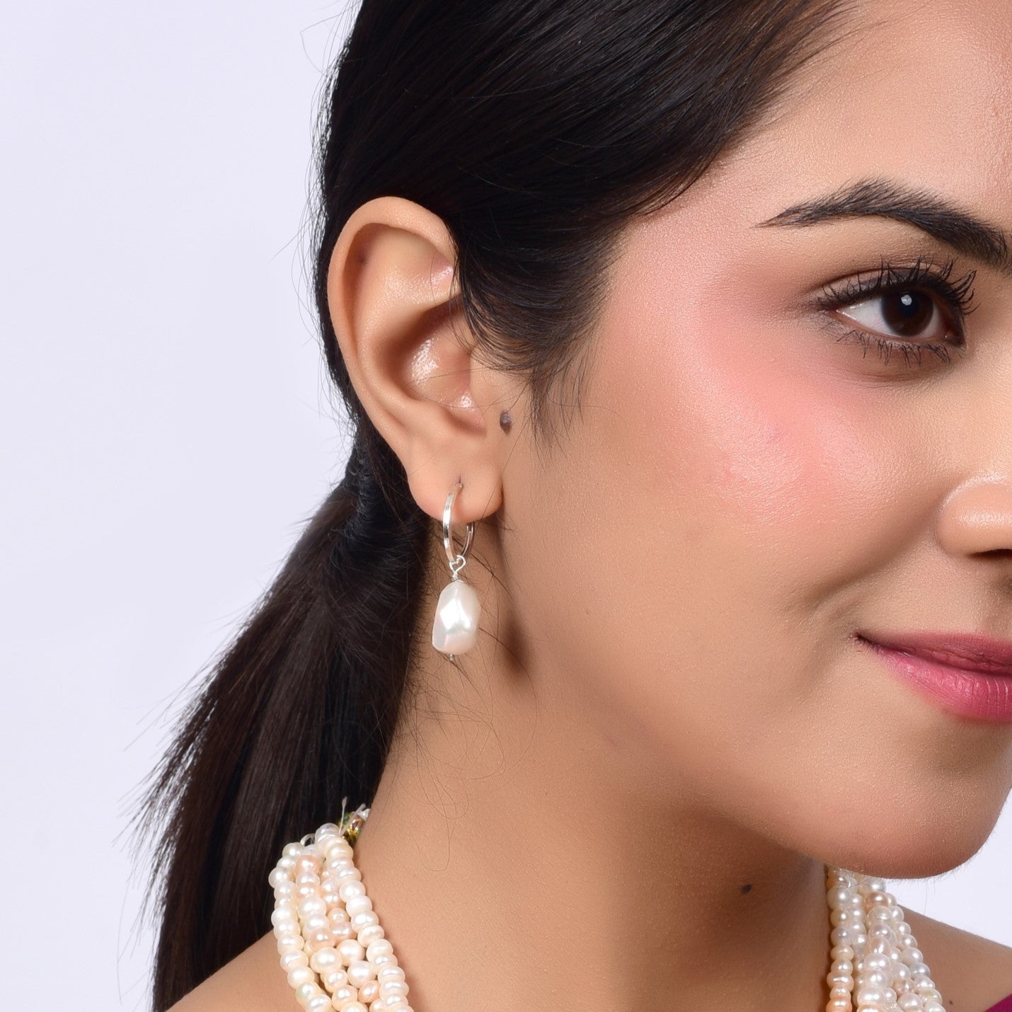 Faceted White Baroque Pearl Hoop Earring - CherishBox