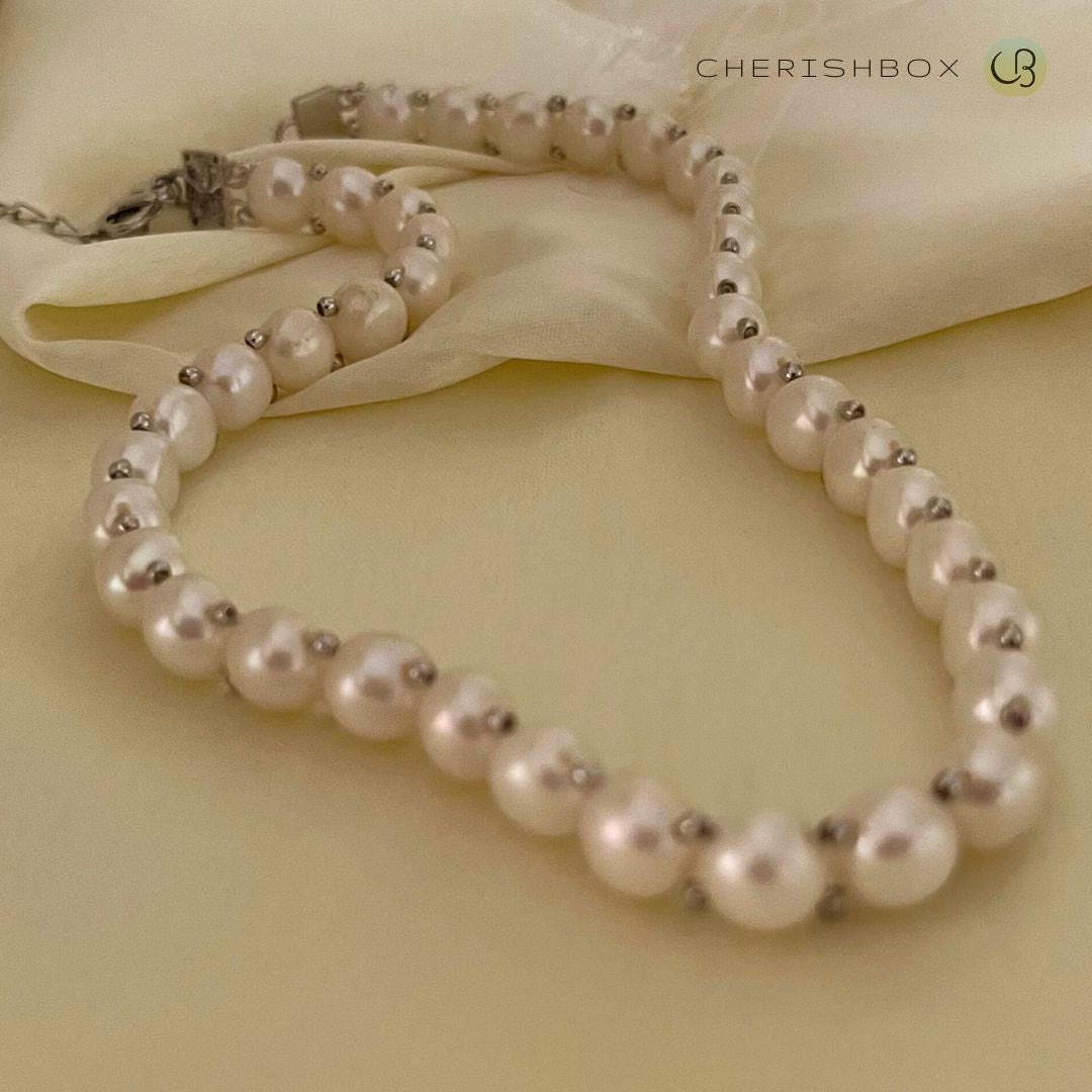 Graceful Pearl Choker necklace in 92.5 sterling silver- CherishBox