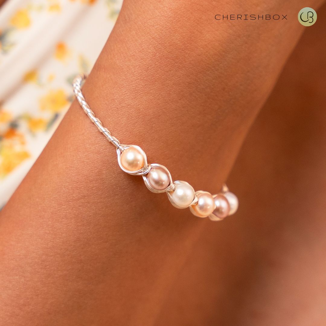 Handmade Wire Wrapped Pearl Bracelet in 92.5 Sterling Silver - CherishBox