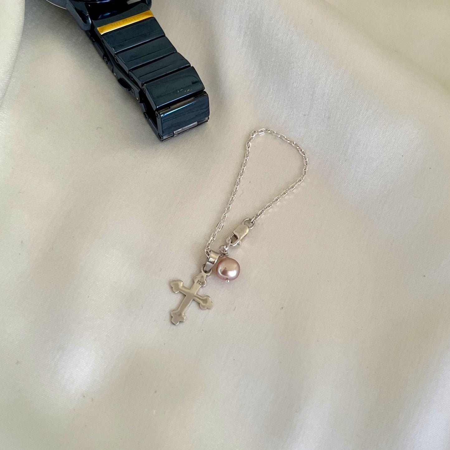 Cross Sign and Pearl Watch Charm - CherishBox