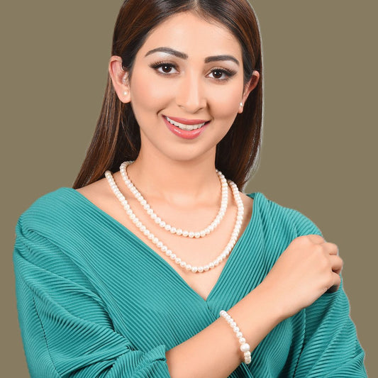 White Round Real Pearl Necklace – 48" Long Layered Elegance