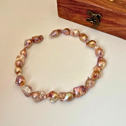 PEACH AURA - Natural Peach Baroque Freshwater Pearl Necklace