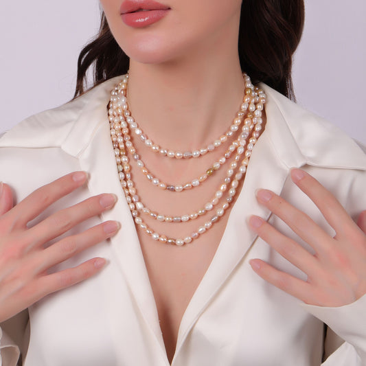 72-Inch Long Layered Tumble Pearl Necklace