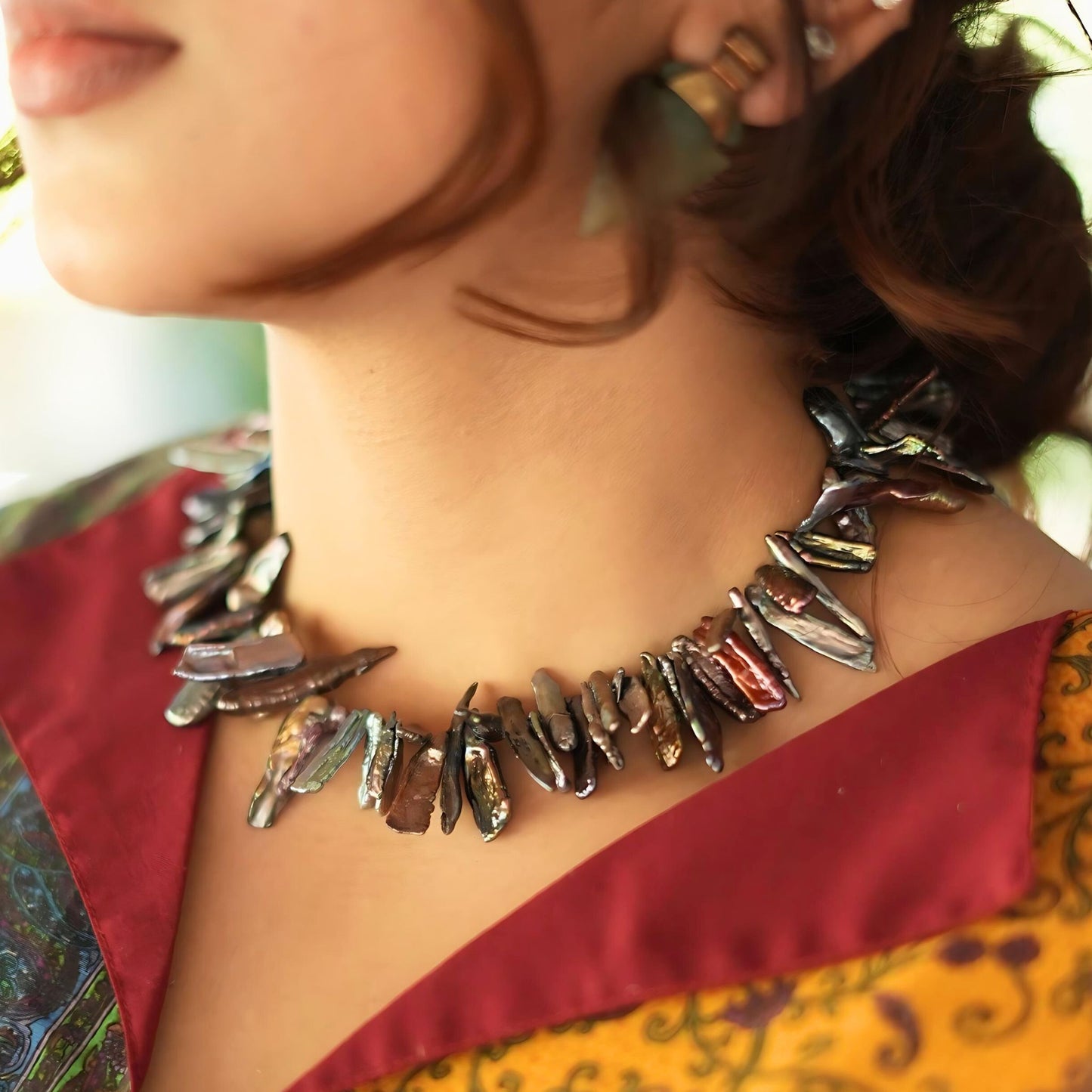 CherishBox Biwa Real Pearl Necklace in shades of Black