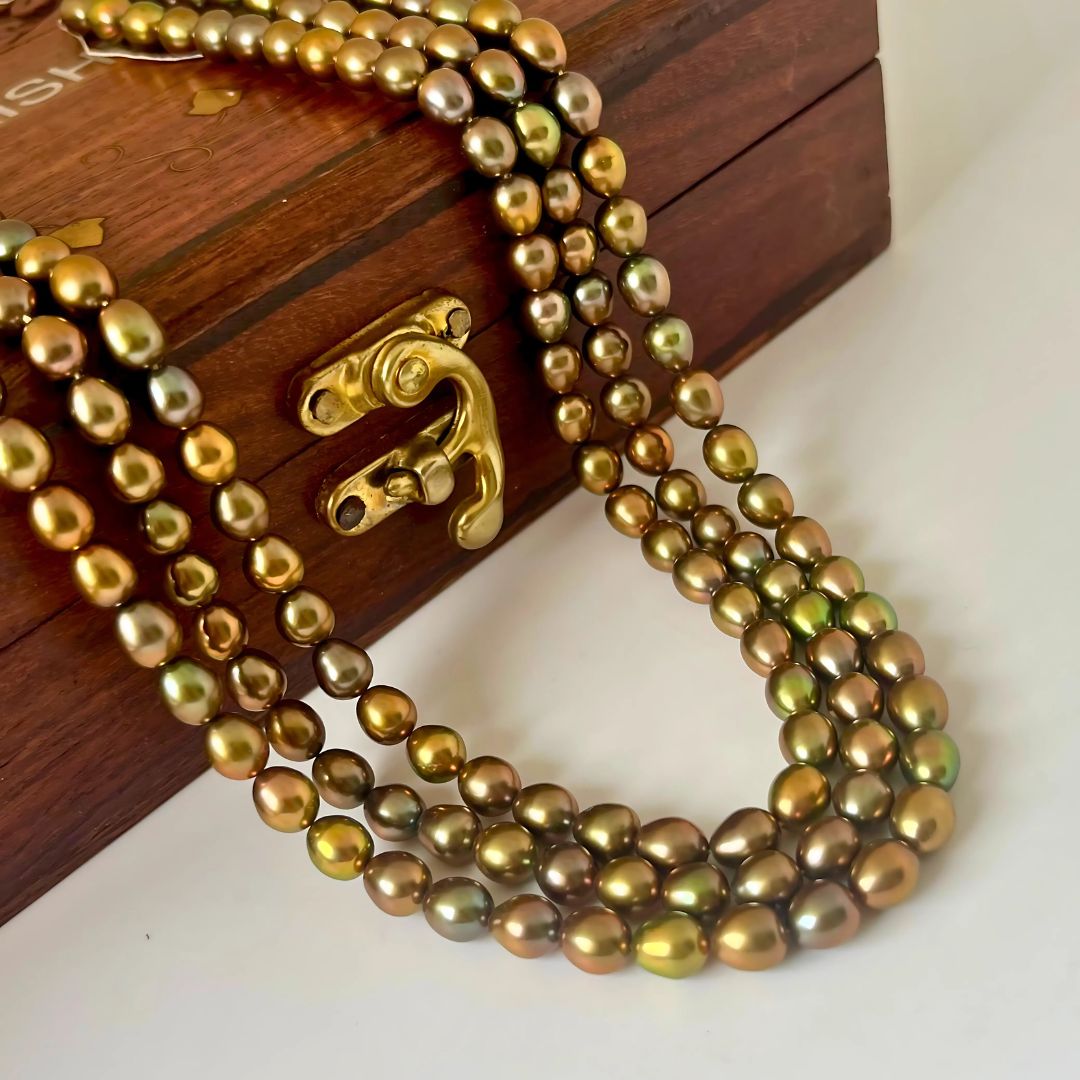 Olive Green Three Layer Pearl Necklace- CherishBox