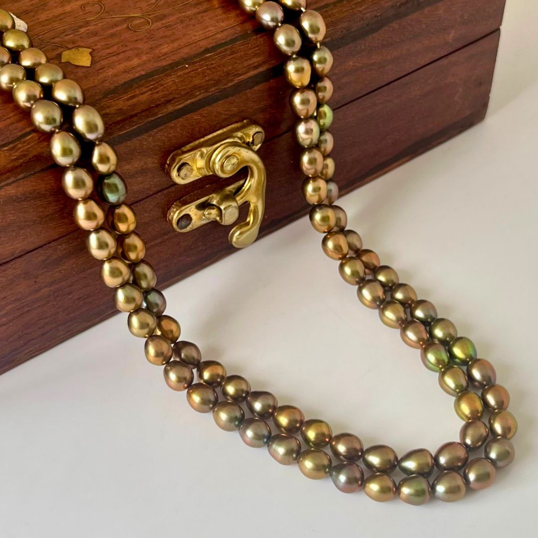 Olive Green Two Layer Pearl Necklace - CherishBox