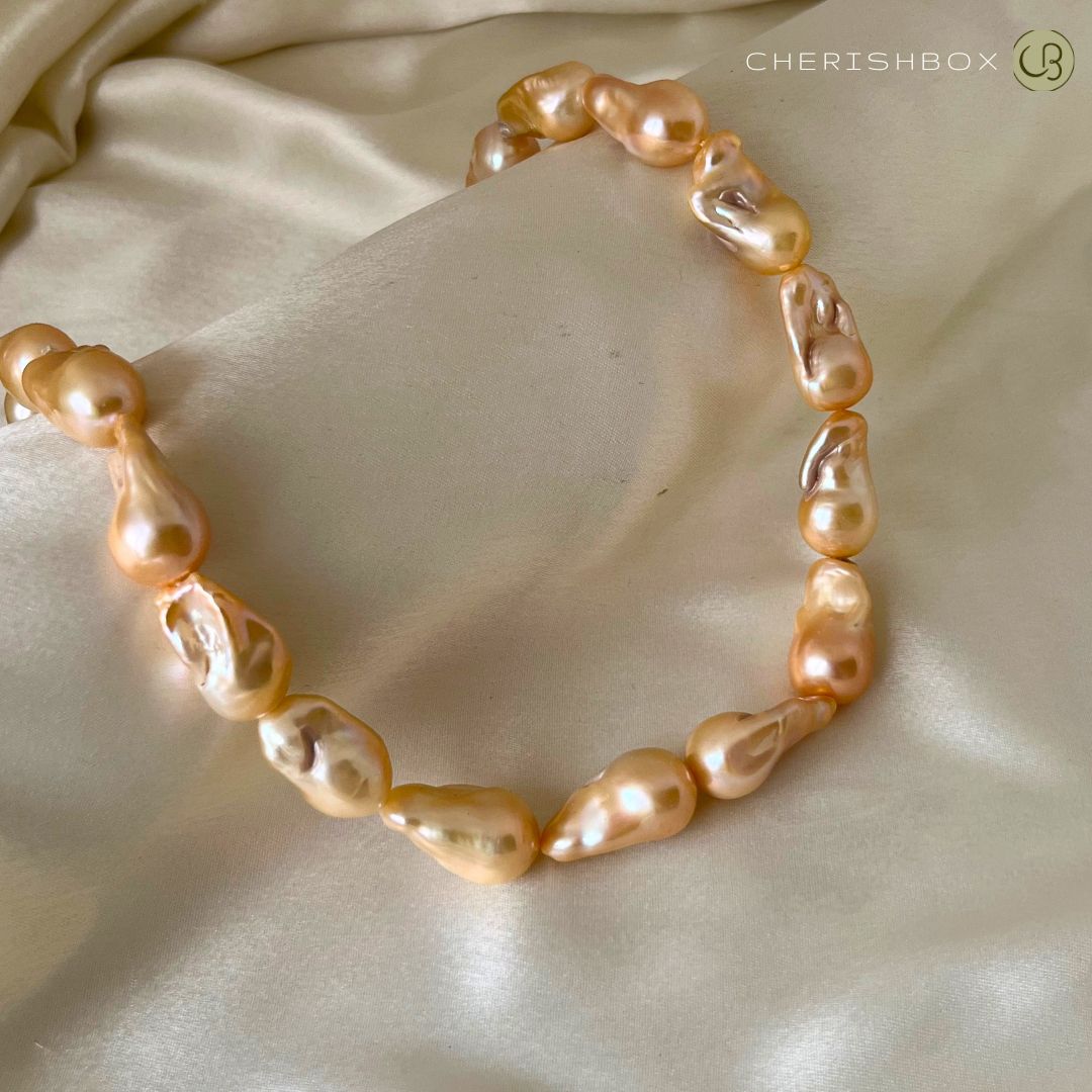 Peach Baroque Freshwater Pearl Necklace – Unique & Elegant by CherishBox