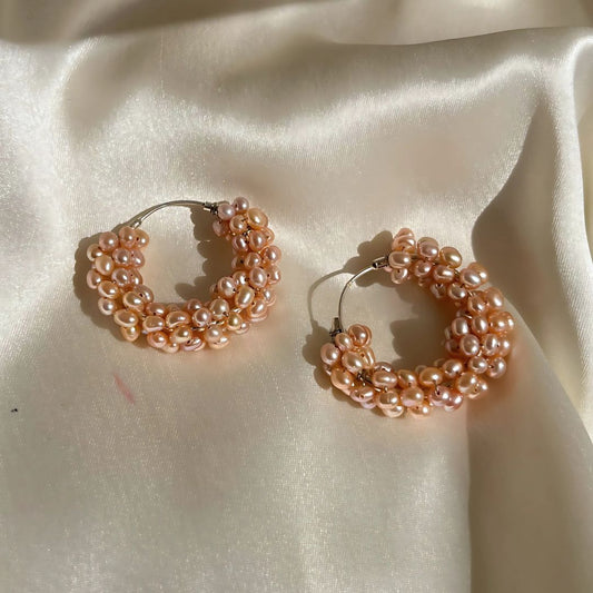 Peach Pearl Silver Hoop Earring - CherishBox