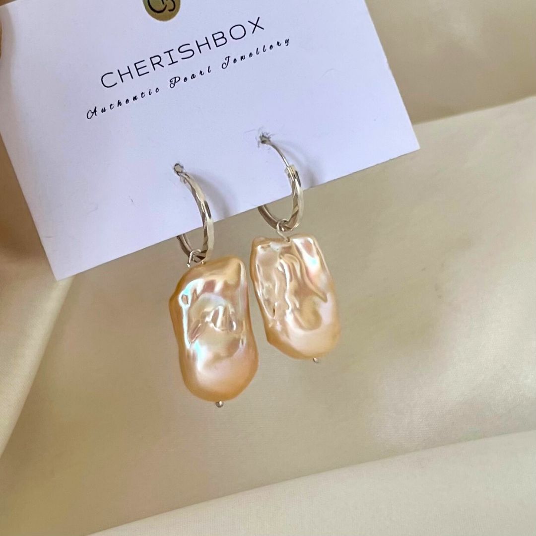Peach Silverlight Pearl Hoop Earrings - CherishBox