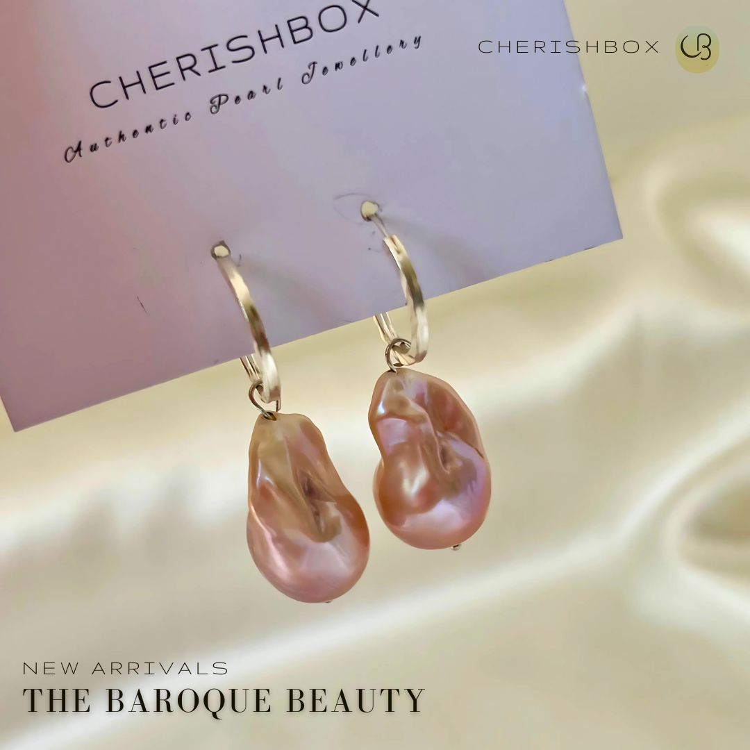Pink Baroque Pearl Hoop Earrings in 925 Sterling Silver CherishBox