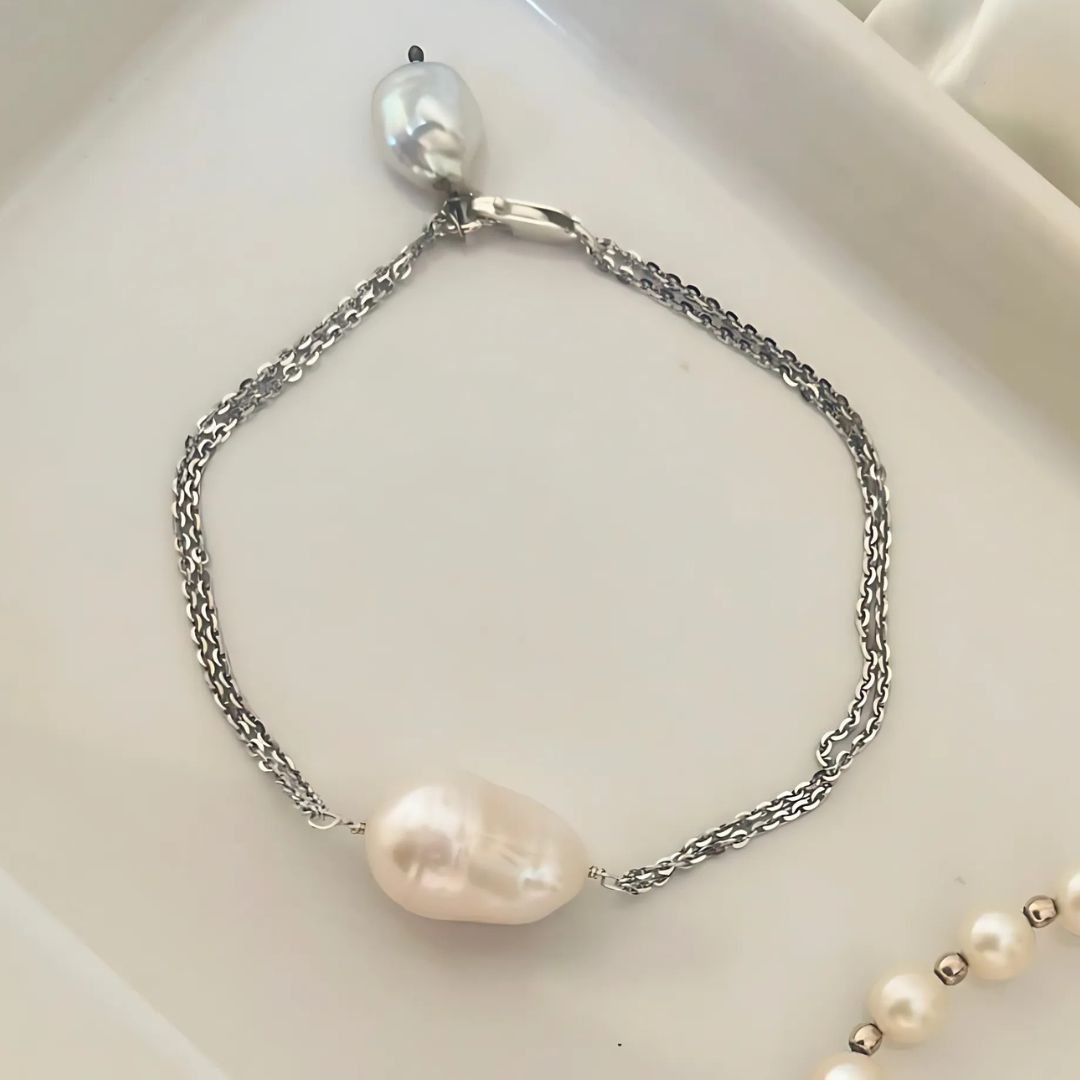 Beaded Single Baroque Pearl Bracelet in Sterling Silver- CherishBox