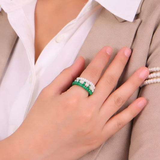 The Pearl & Emerald Trinity Ring Set: CherishBox Premium Pearls