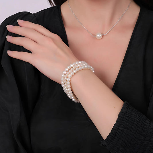 Three-layered White Freshwater Pearl Bracelet CherishBox