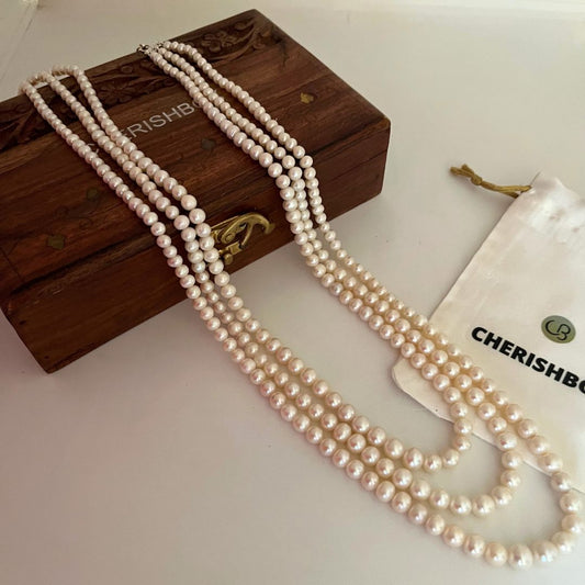 Three Long Layered Pearl Necklace - CherishBox