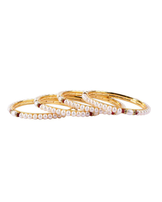 Traditional White Real Pearl Bangle in Read Tone - CherishBox