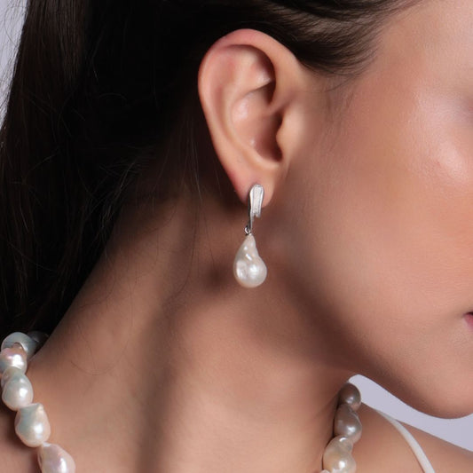 Soft Wave Pearl Drops – Baroque Pearl Danglers in 925 Sterling Silver