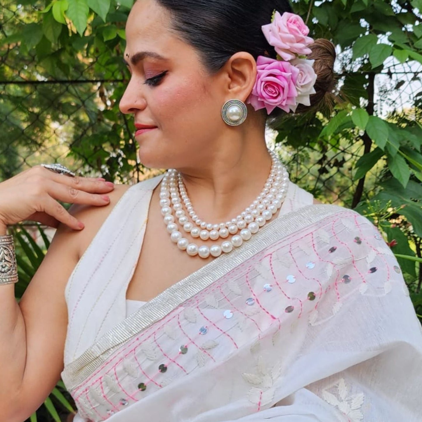 Three Layered White Pearl Collar Necklace - CherishBox
