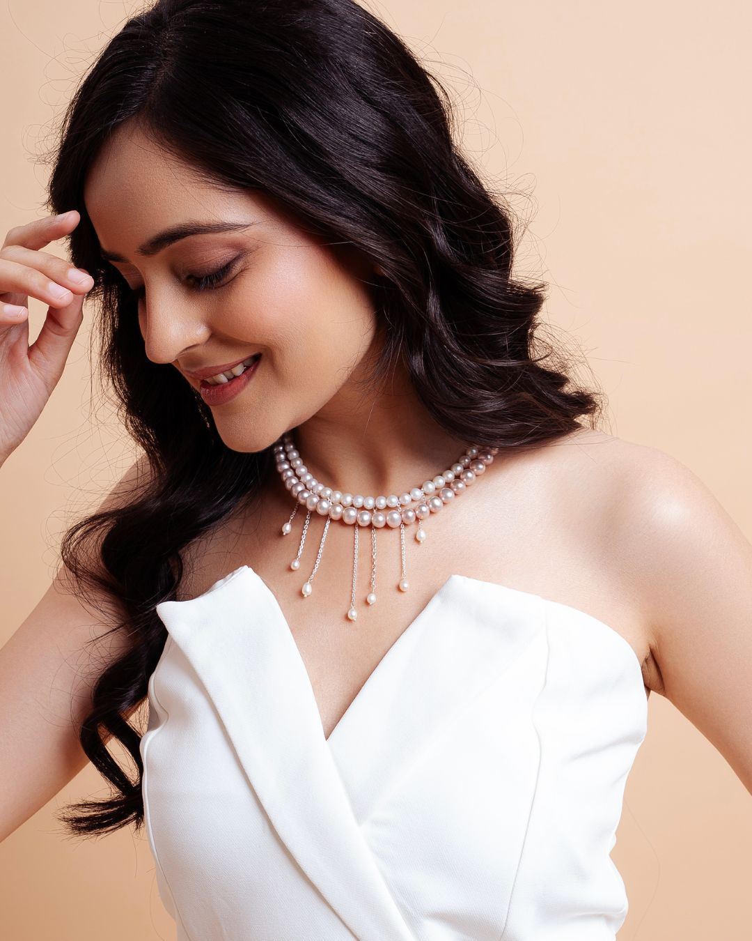 Blush Rain ( Premium White & Pink Round Pearl)