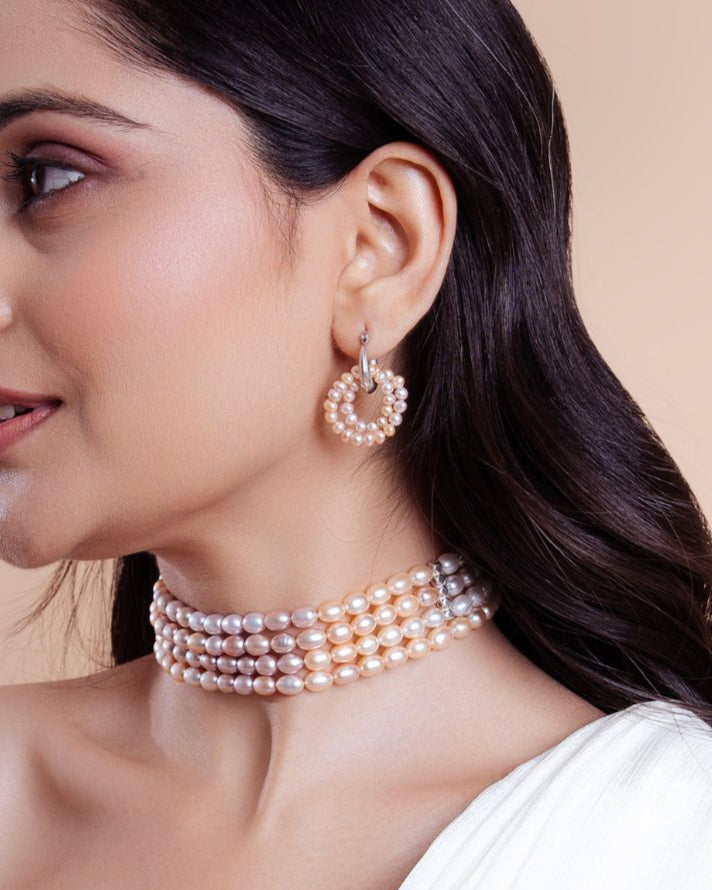 Double Hoop Freshwater Pearl Earrings