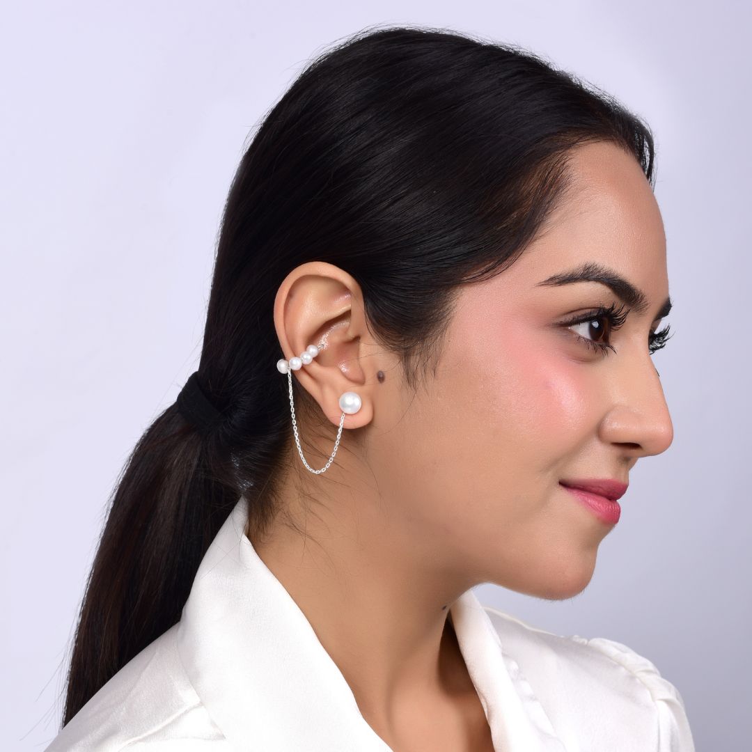 Snowfall – Pearl Silver Ear Cuff - CherishBox