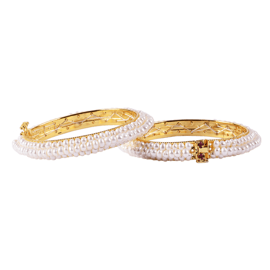 White Pearl Bangle in Gold Tone- CherishBox