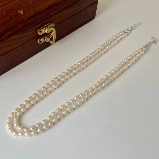 White Two Layered Oval Pearl Necklace - CherishBox