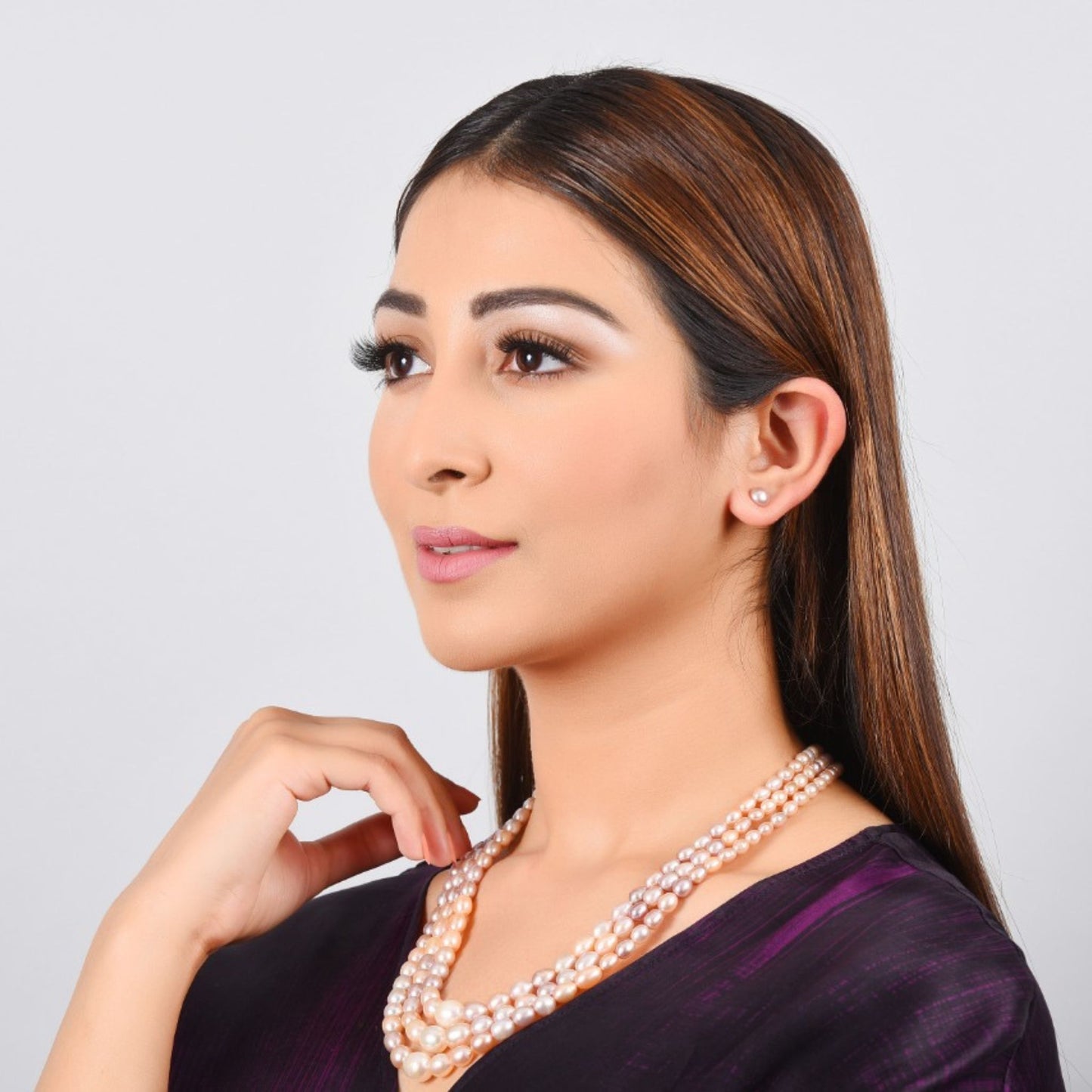 3 layer pink pearl necklace