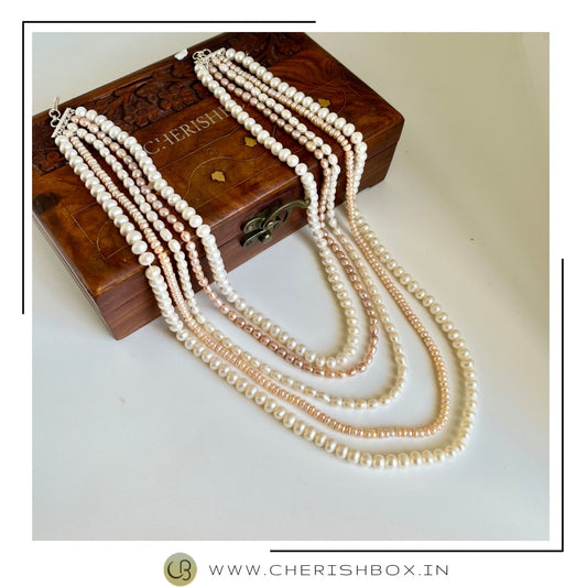 Multilayer multicolour Cherishbox authentic pearl necklace