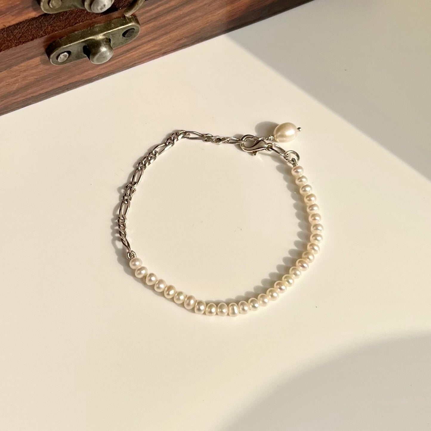 Silver Beaded Pearl Chain Bracelet - CherishBox