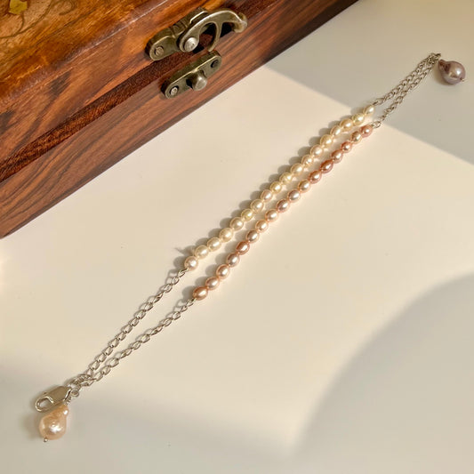 Beaded Silver Chain Pearl Bracelet - CherishBox