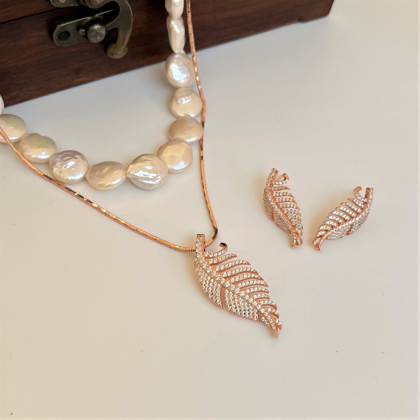 Rose Gold Leaf Pendant Set - CherishBox