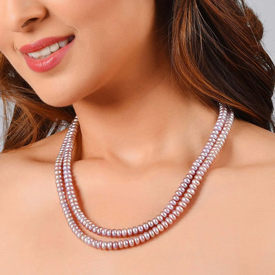Cherry Plum - Margaric Pink Two Layer Pearl Necklace with Studs