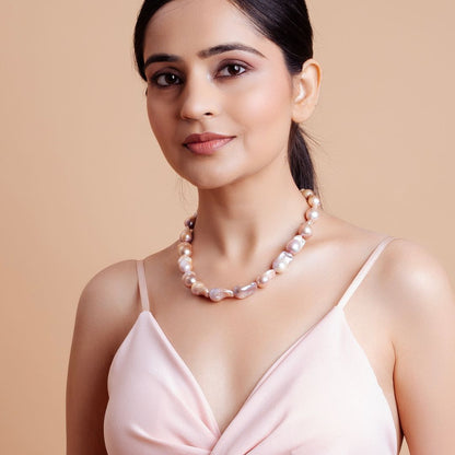 16inch Peach Big Baroque Real Pearl Necklace - CherishBox