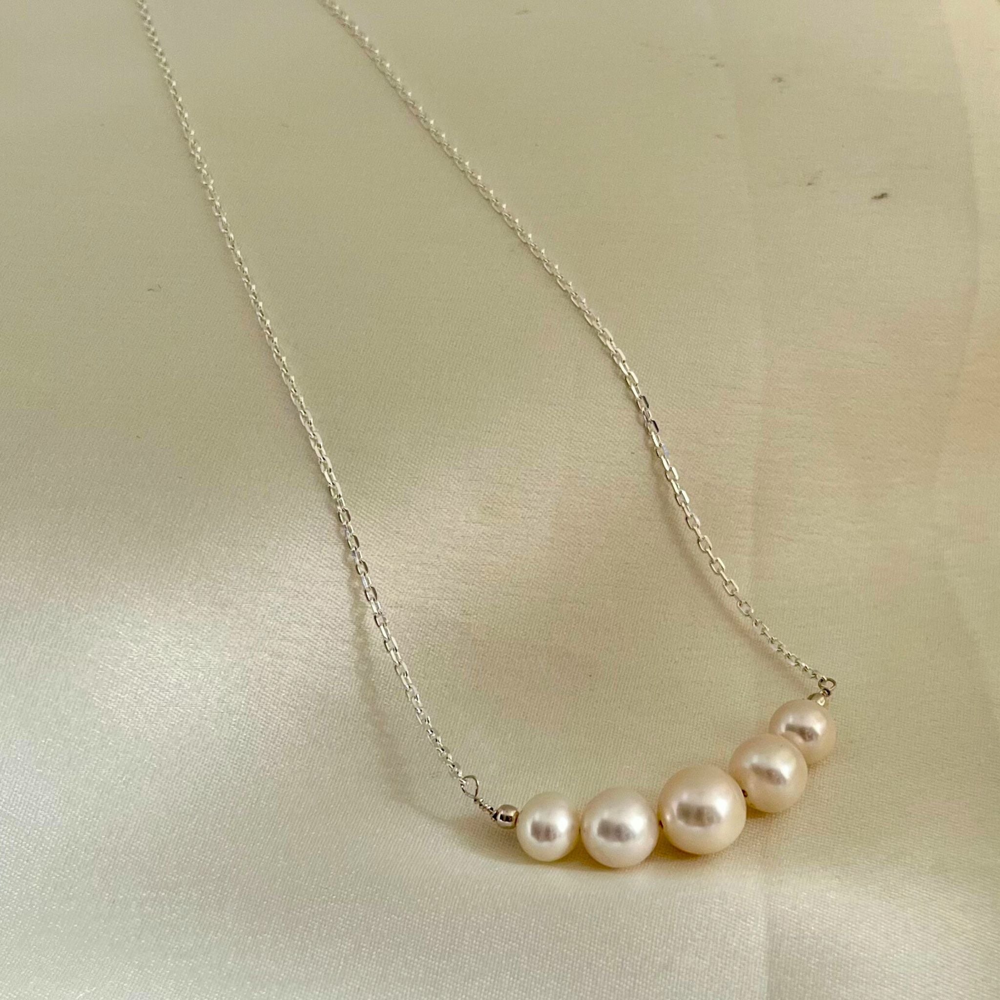 Pearl Necklace, Satellite Chain, 14K Gold Filled, Real Round Pearl Charm,  Wedding Jewellery, Gift for Her, Mother's Day Present, Bridesmaid, dainty,  minimalist, choker necklace, high quality, handmade