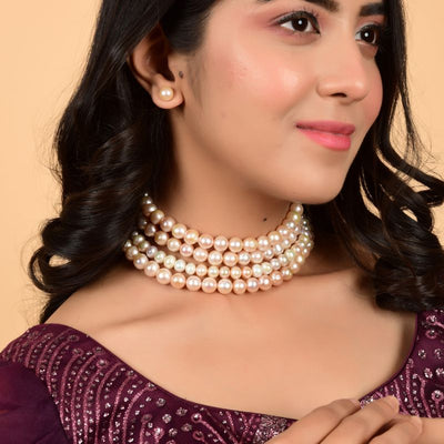 Peach Pearl Collar Pearl Necklace Set - CherishBox