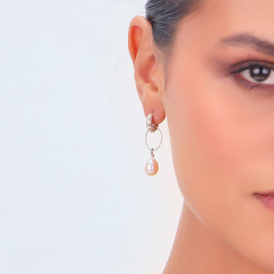2 - in 1 Silver Hoop Pink Pearl Hoop Earrings - CherishBox