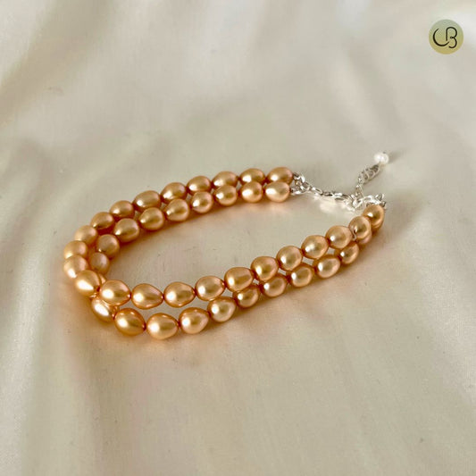 Golden Two Layered Oval Pearl Bracelet - CherishBox