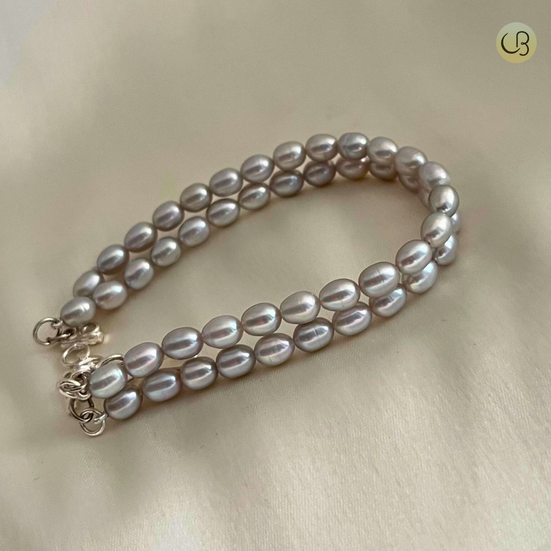 Gunmetal Grey Two Layered Oval Pearl Bracelet - CherishBox