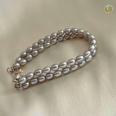 Gunmetal Grey Two Layered Oval Pearl Bracelet - CherishBox