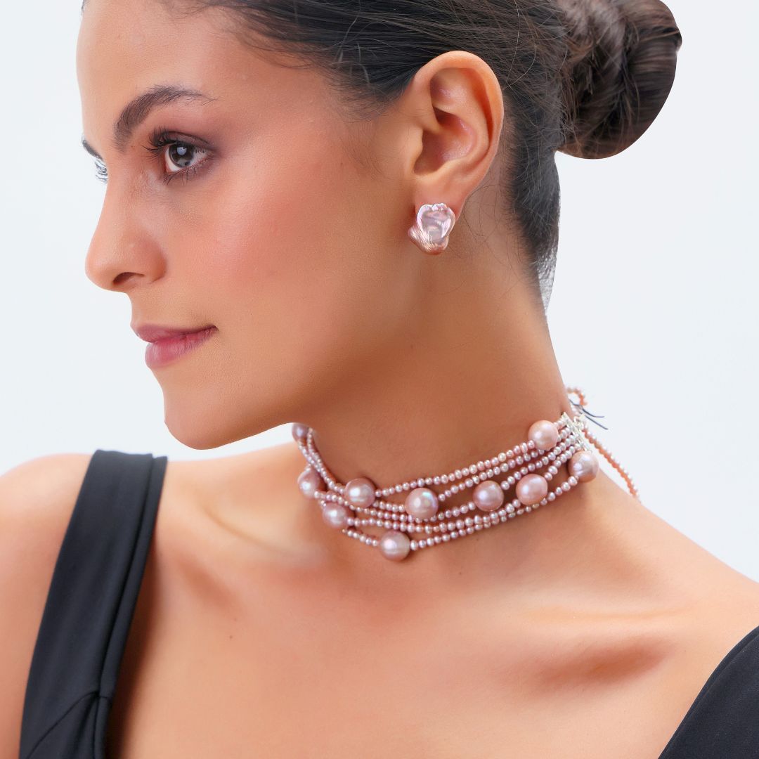 Élan Rosé Convertible 5-Layer Pearl Choker & Bracelet