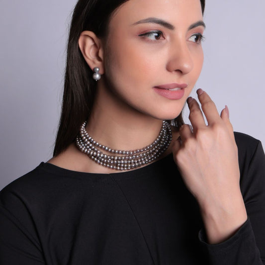 72inch Long Layered Unshaped Grey pearl necklace - CherishBox